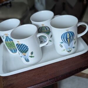 GEORGES BRIARD Fancy Free White Hot Air Balloon Mugs Set 4